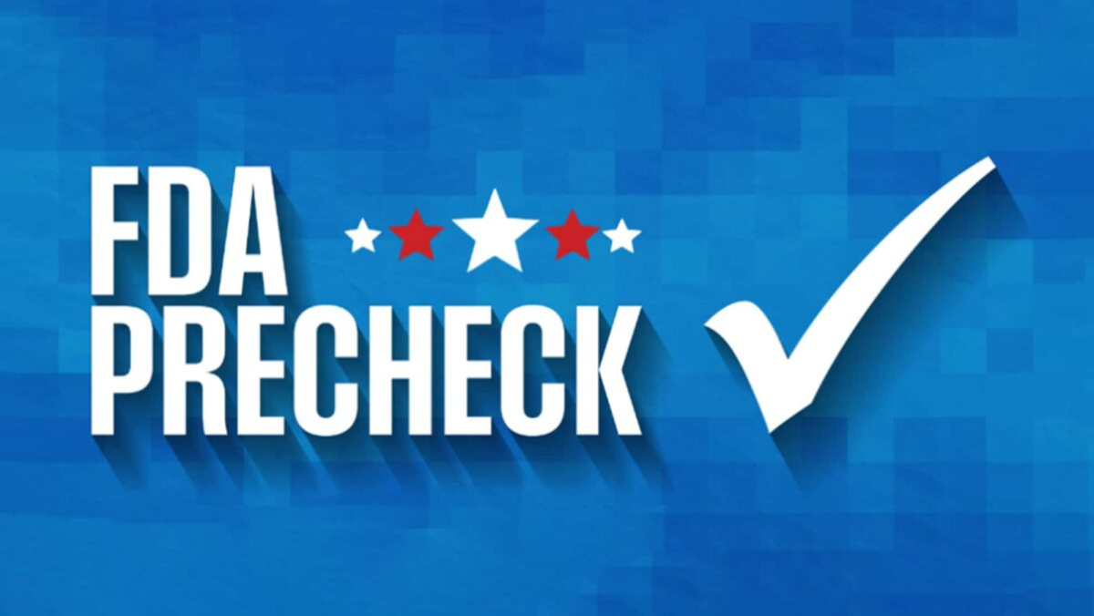 FDA PreCheck graphic symbolizing early regulatory review of pharmaceutical manufacturing.